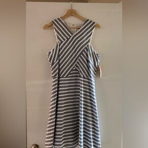 Cremieux Blue and White Striped Midi Dress